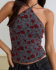 Image of Arira Halter Top in Garden Floral Blue Grey