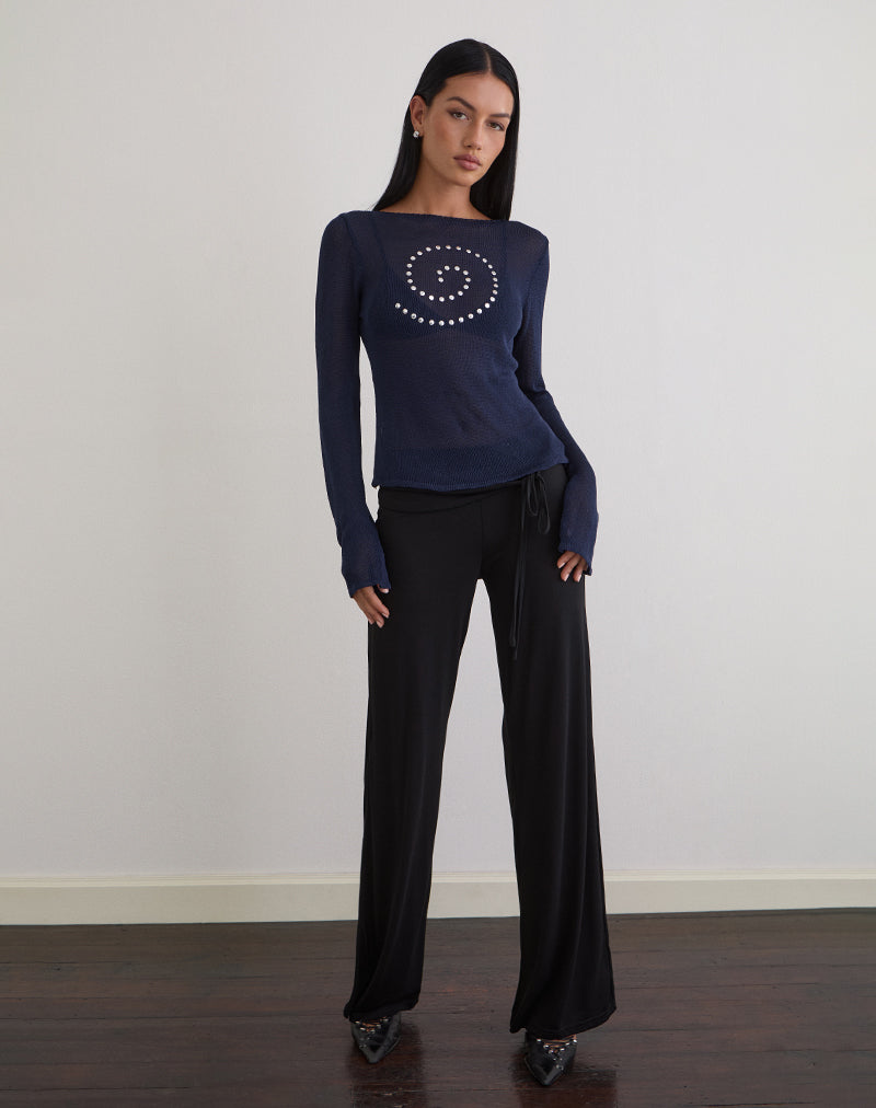 Image of Armali Long Sleeve Top in Stud Sheer Knit Navy