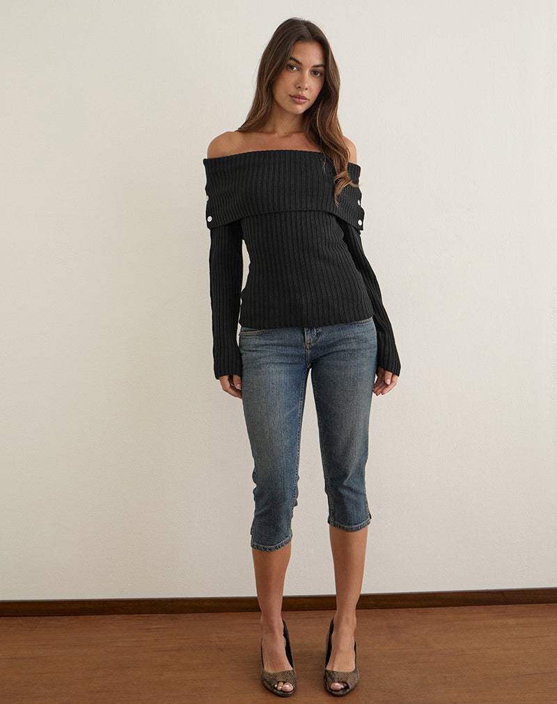 Image of Arsenia Off Shoulder Top in Ribbed Knit Black