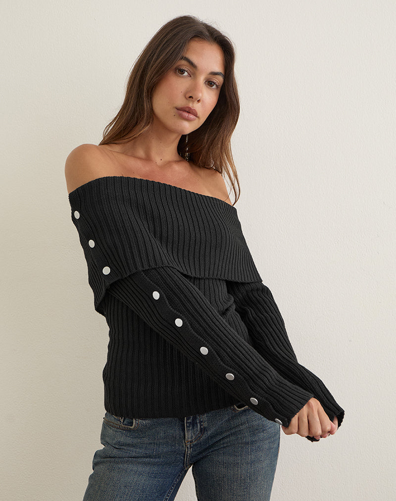 Image of Arsenia Off Shoulder Top in Ribbed Knit Black