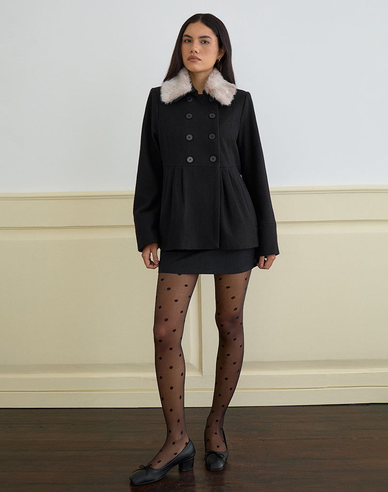 Image of Arsil Double Breasted Coat in Black Wool