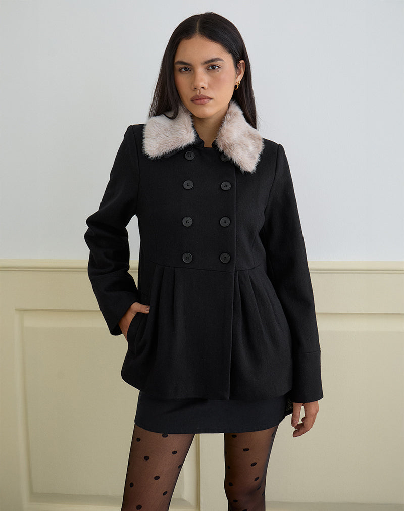 Image of Arsil Double Breasted Coat in Black Wool