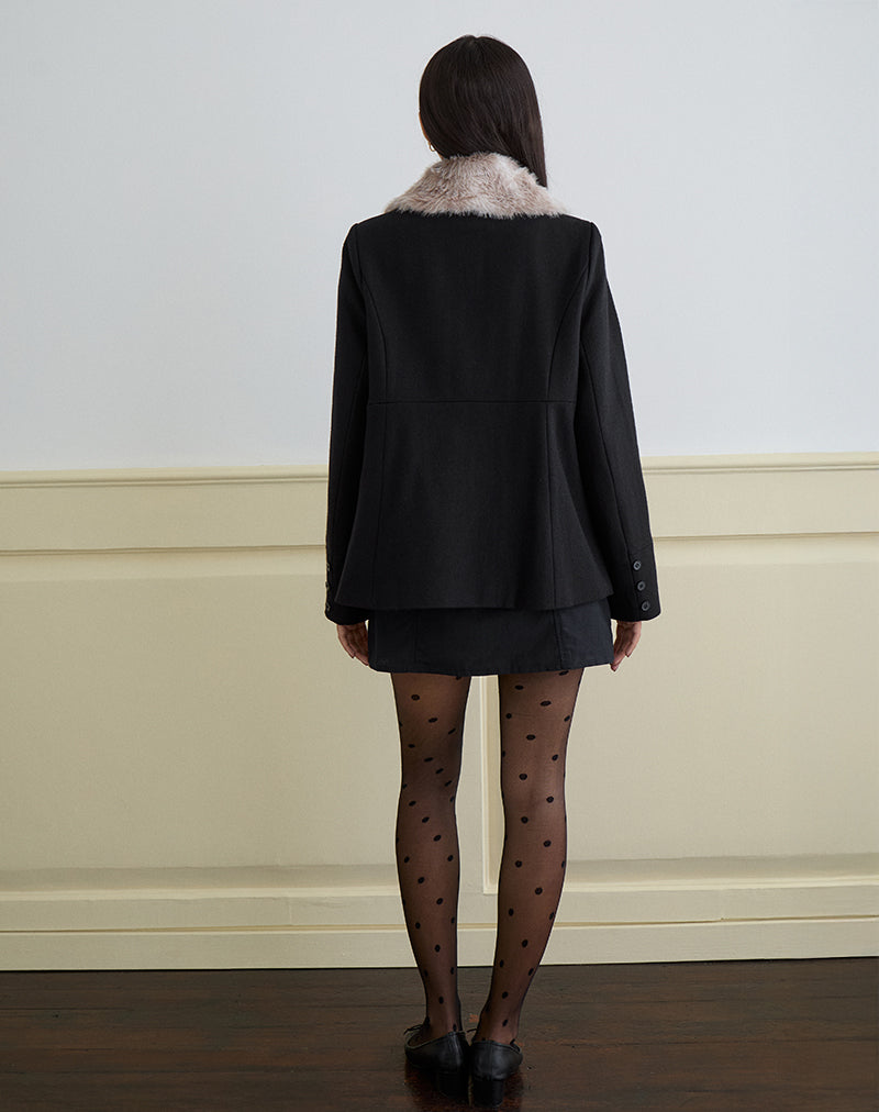 Image of Arsil Double Breasted Coat in Black Wool