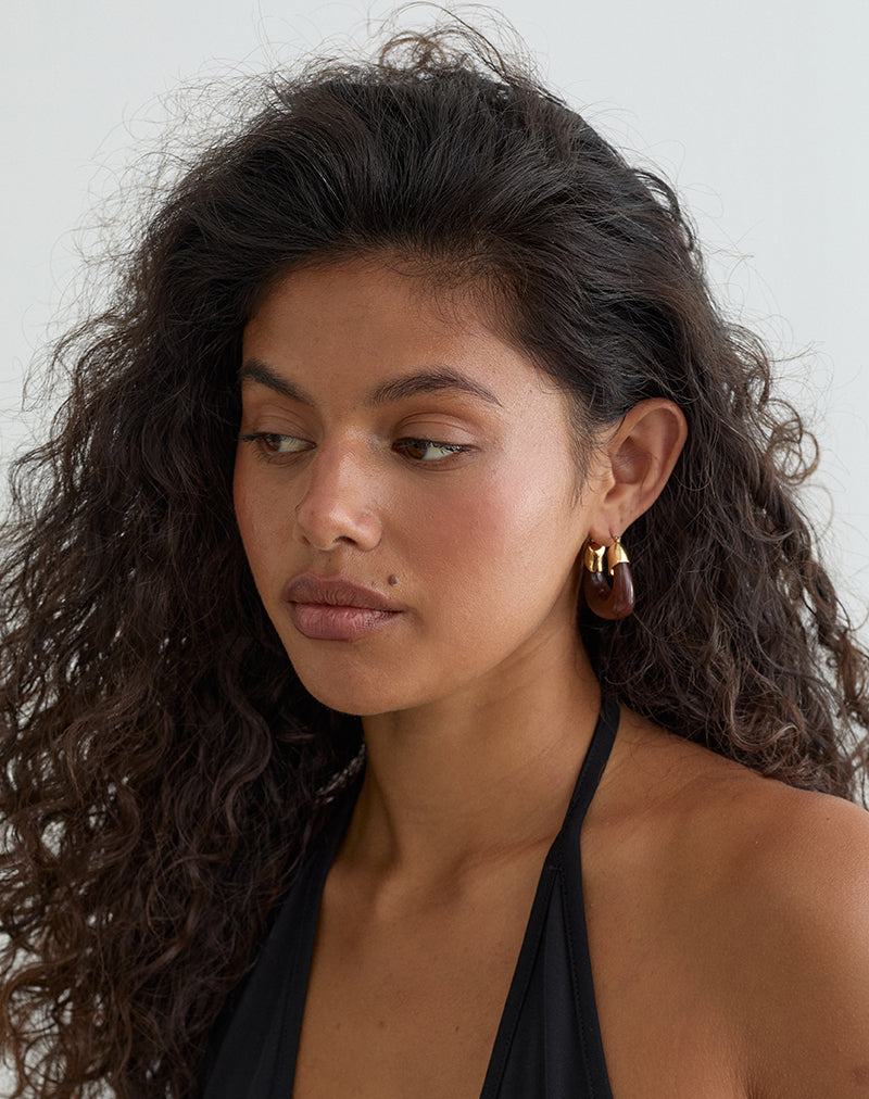 Image of Acrylic Brown and Gold Plated Hoop Earrings