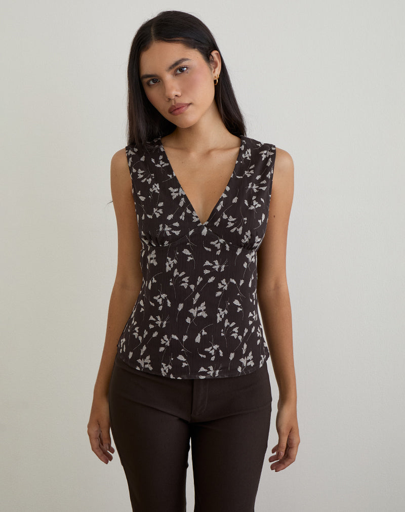 Image of Asali Top in Flower Chiffon Brown