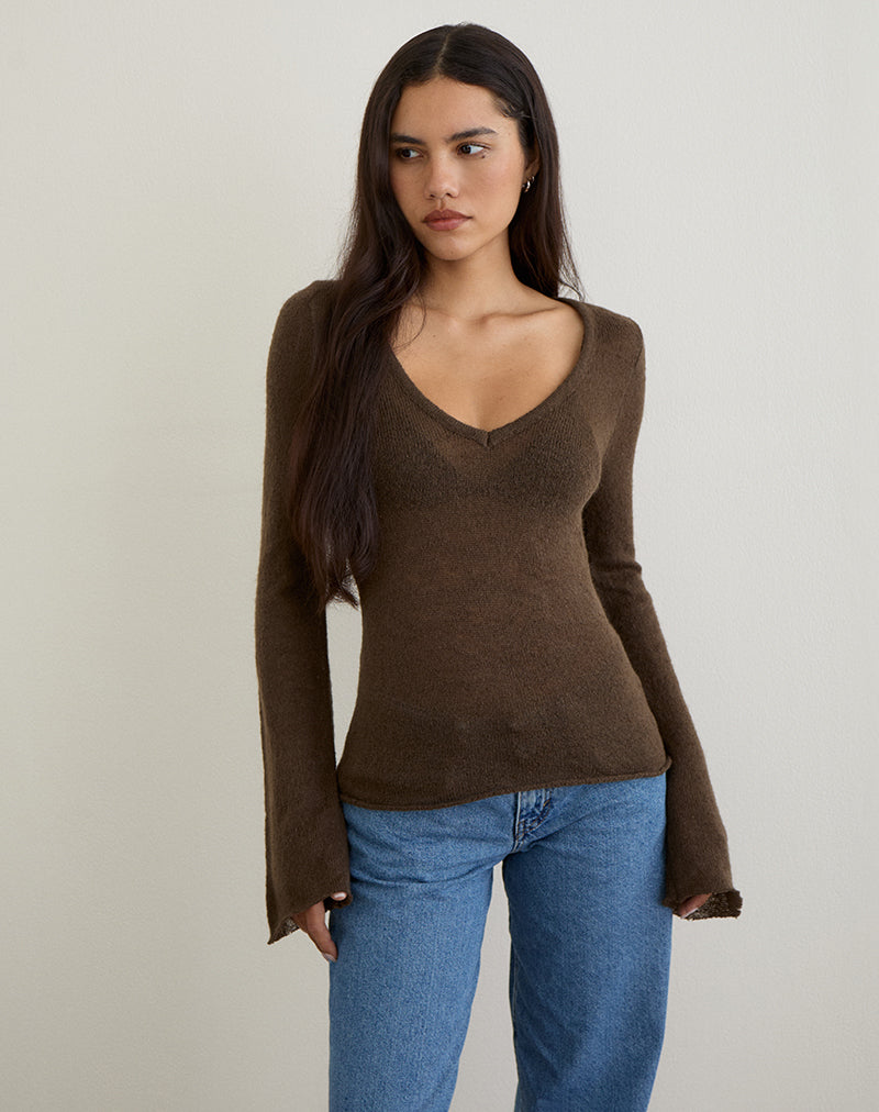 Ashla Top in Sheer Knit Dark Chocolate