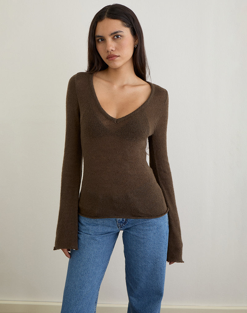 Image of Ashla Top in Sheer Knit Dark Chocolate