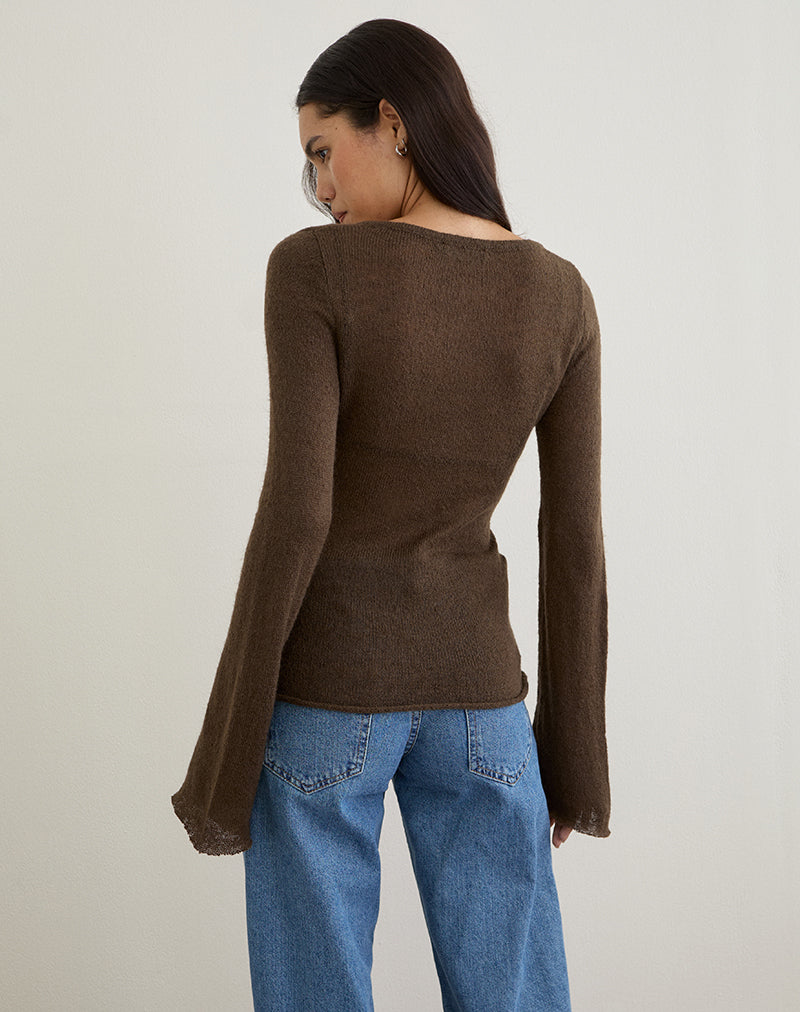 Image of Ashla Top in Sheer Knit Dark Chocolate