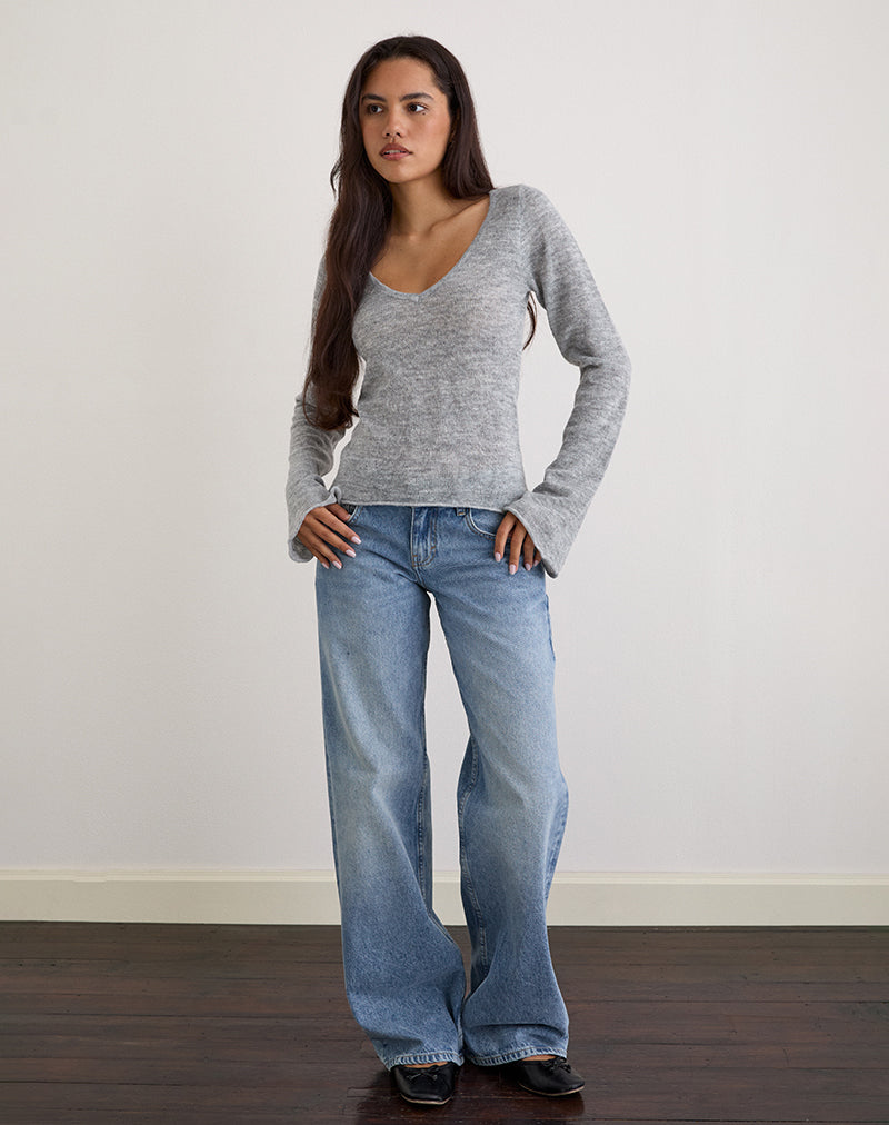 Image of Ashla Long Sleeve Top in Sheer Knit Grey