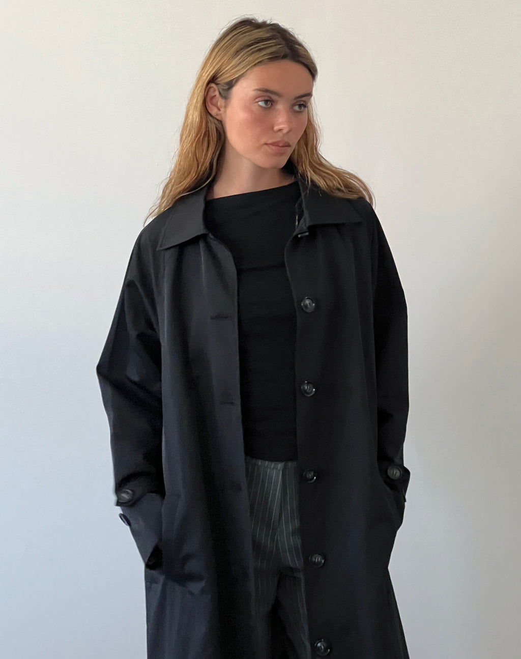 Assa Trench Coat in Black with Stripe Lining