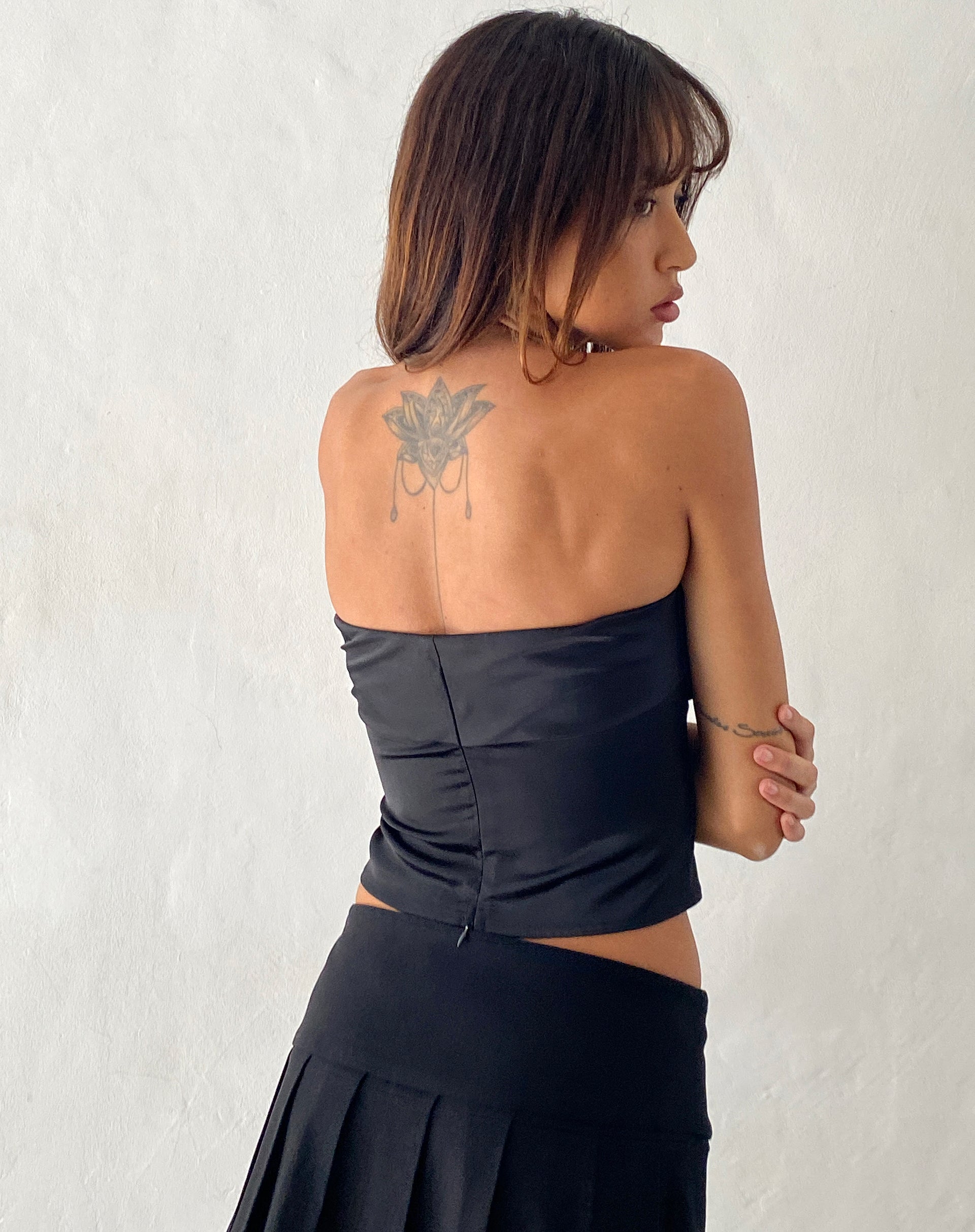 Black satin bandeau top cheap