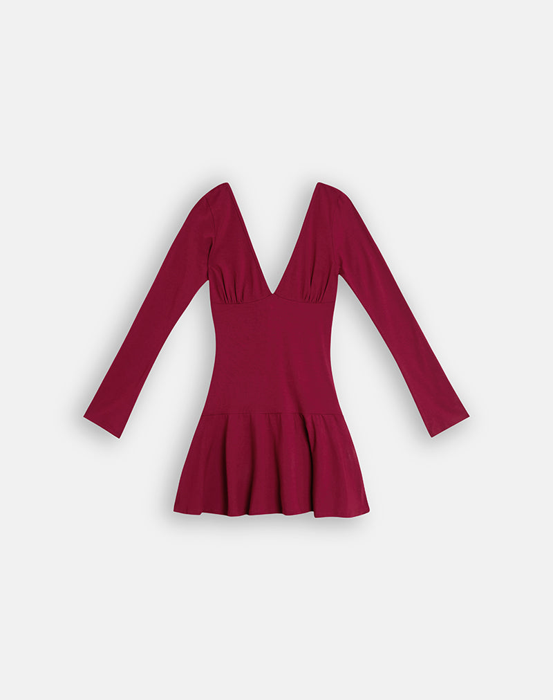 Image of Astuti Long Sleeve Mini Dress in Burgundy