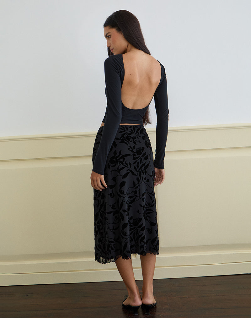 Image of Atira Midi Skirt in Flock Leaf Flower Black