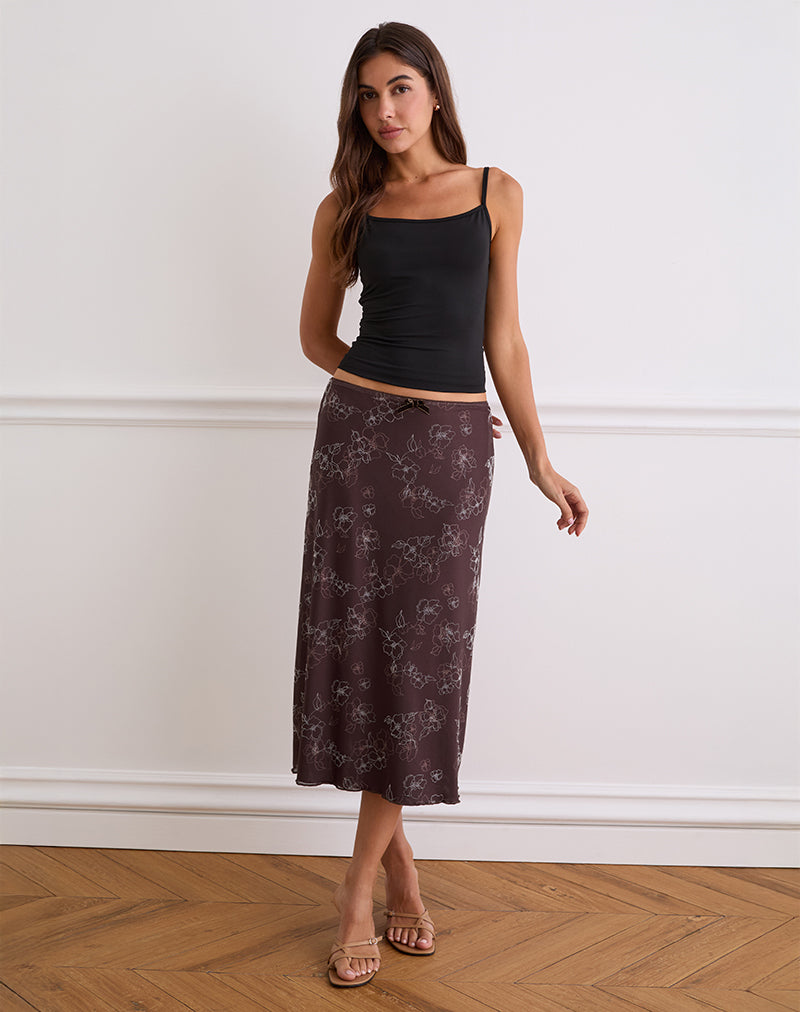 Image of Atira Midi Skirt in Doodle Flower Flock Brown