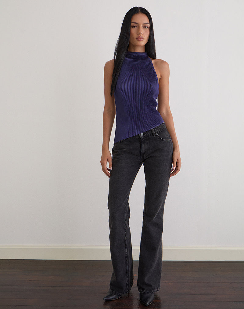 Image of Atsila High Neck Sleeveless Top in Plisse Navy