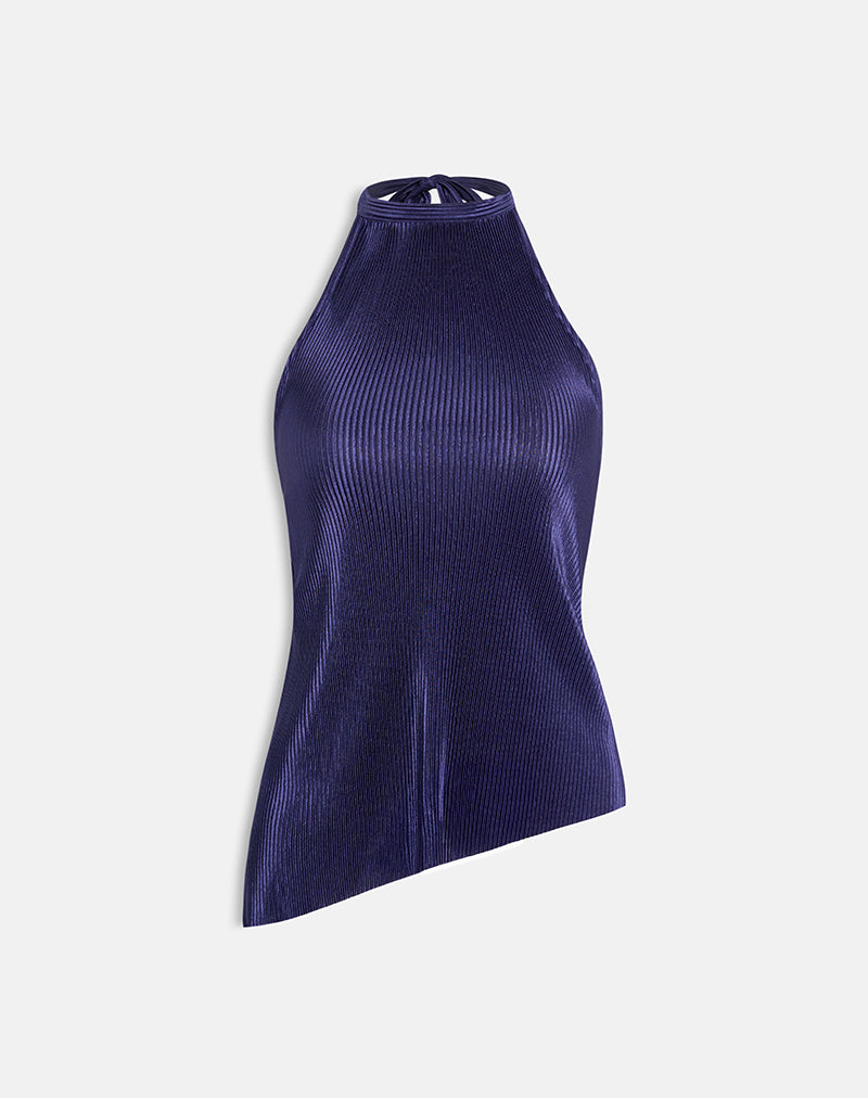 Navy Plisse High Neck Sleeveless Top | Atsila – motelrocks.com