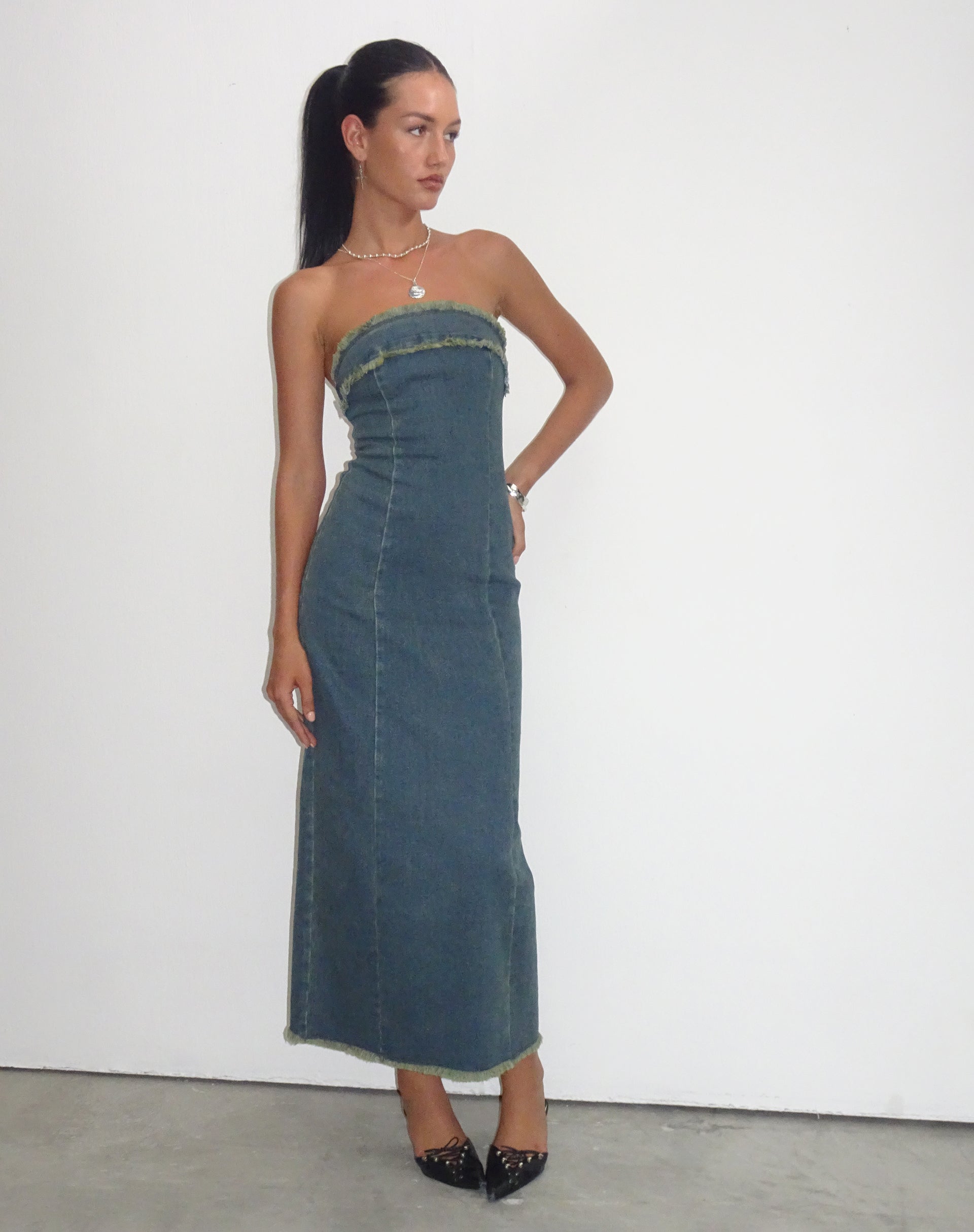 motel rocks denim dress Indigo Dark Denim Mini Dress
