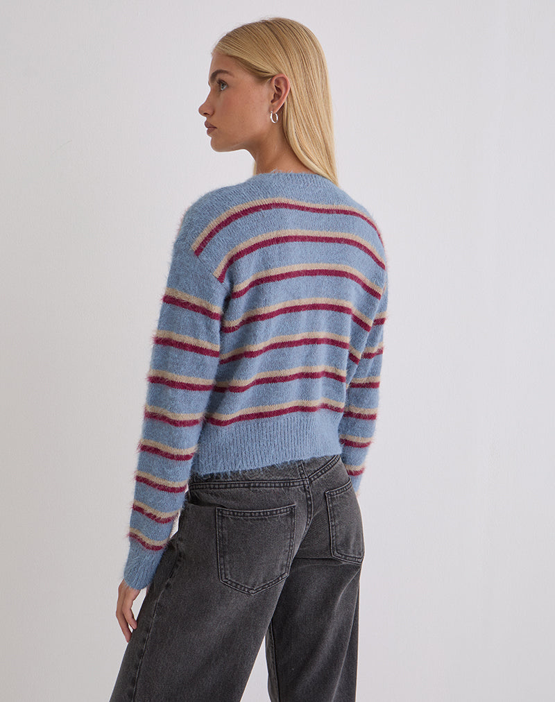 Image of Audrina Cardigan in Blue and Red Stripe