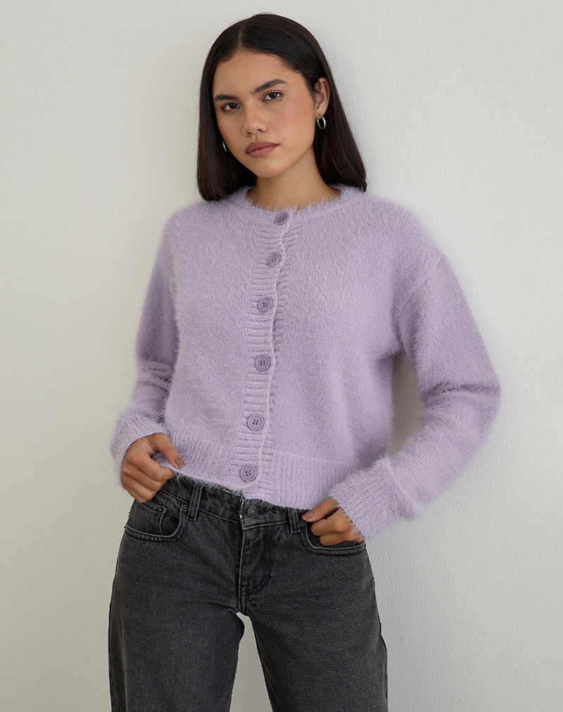 Audrina Cardigan in Fluffy Knit Dusty Lilac