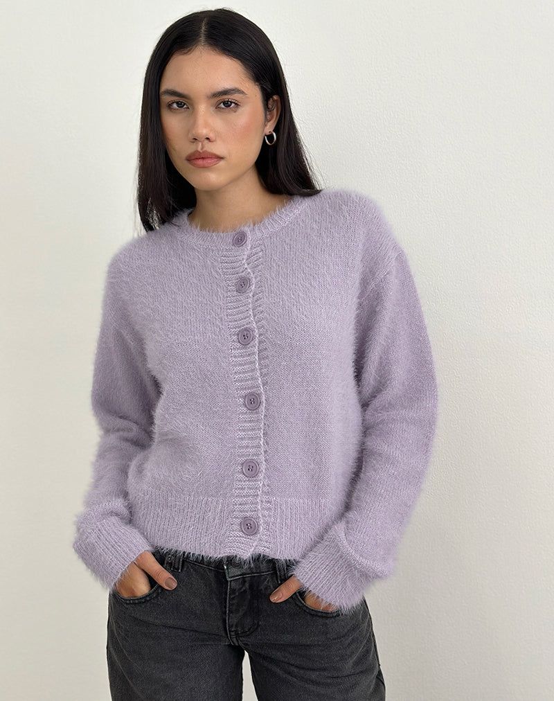 Image of Audrina Cardigan in Fluffy Knit Dusty Lilac