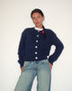 Image of Audrina Cardigan In Fluffy Knit Navy