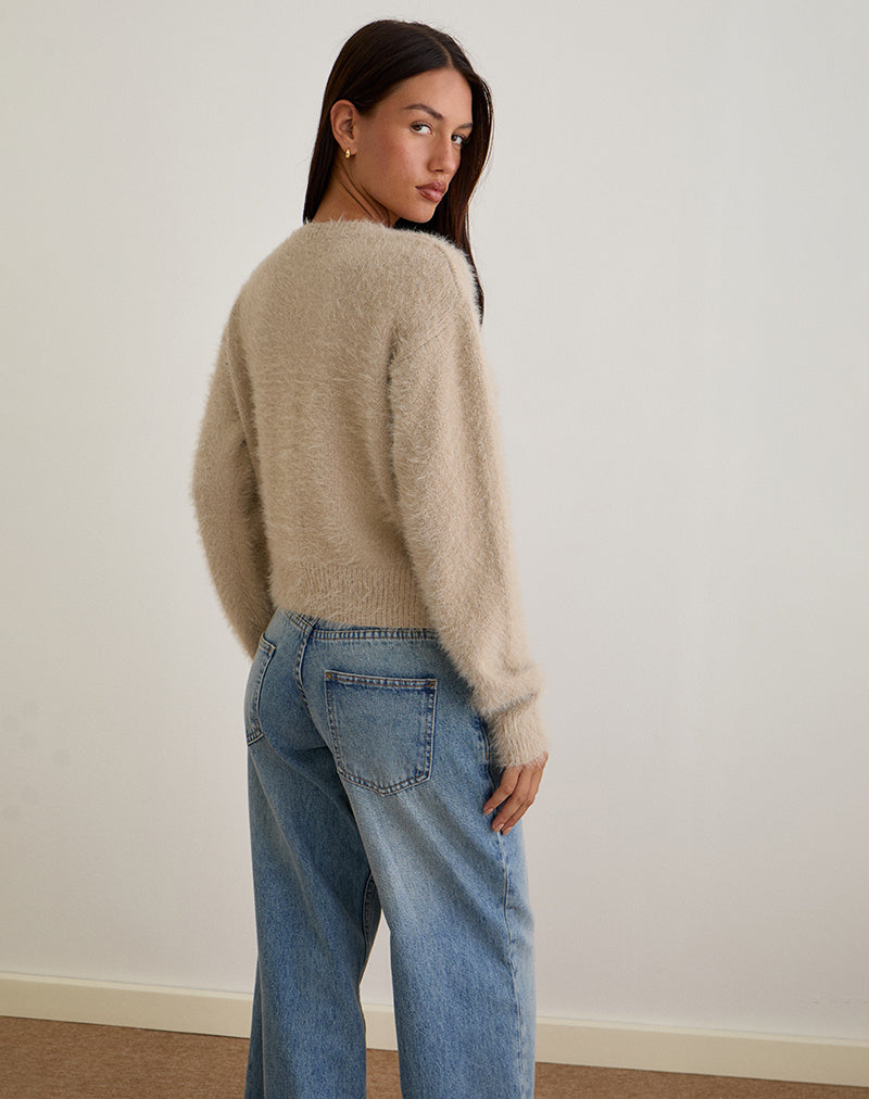 Beige Fluffy Knit Cardigan | Audrina – motelrocks.com