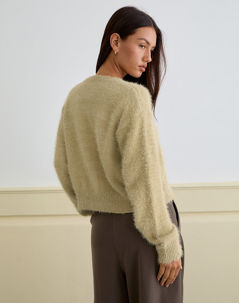 Sage Green Fluffy Knit Cardigan | Audrina – motelrocks.com