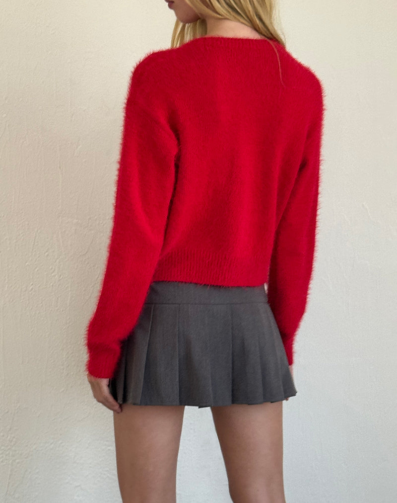 Red Fluffy Cardigan Audrina
