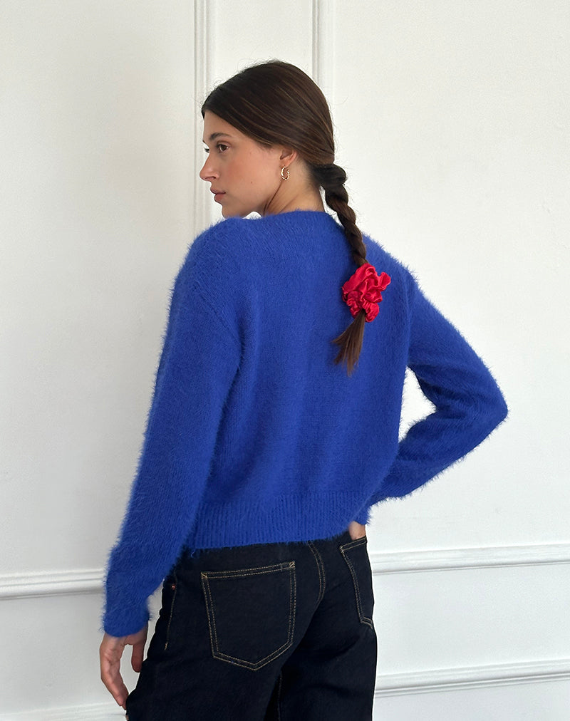 Image of Audrina Cardigan in Fluffy Cobalt Blue