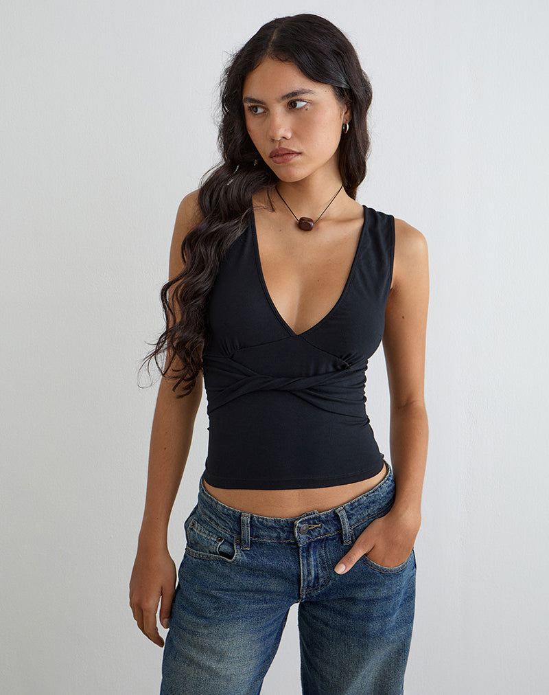 Black Rayon Jersey Tank Top | August – motelrocks.com