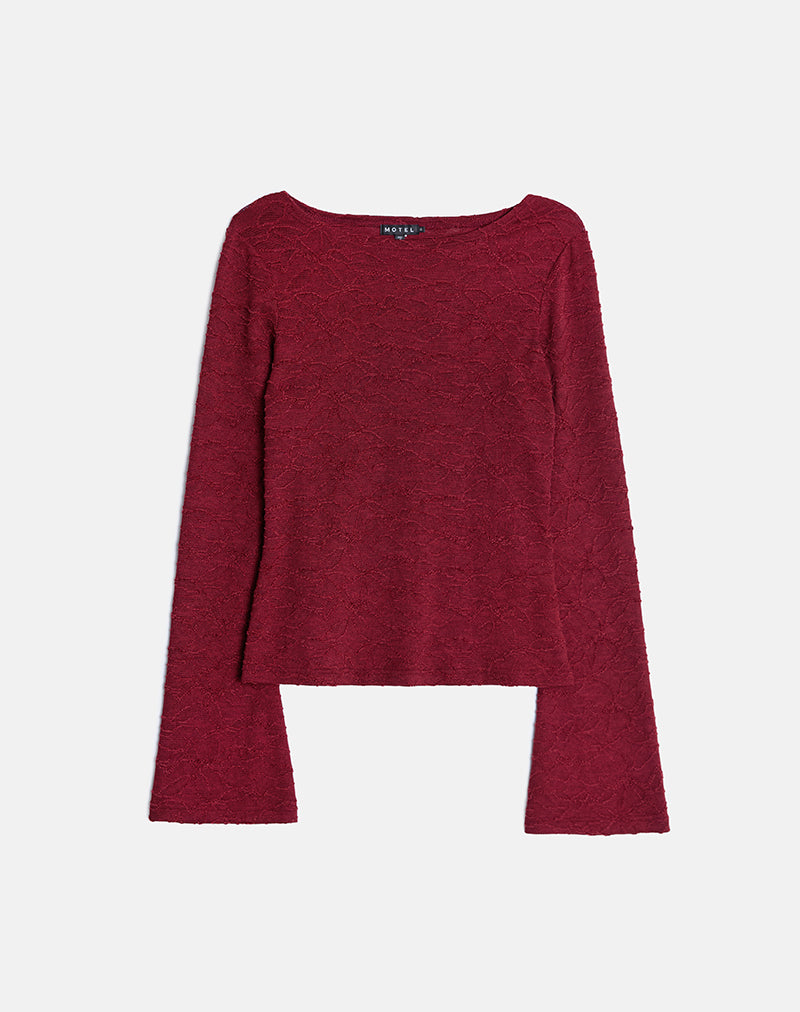 Image of Aven Asymmetric Top in Textured Knit Red