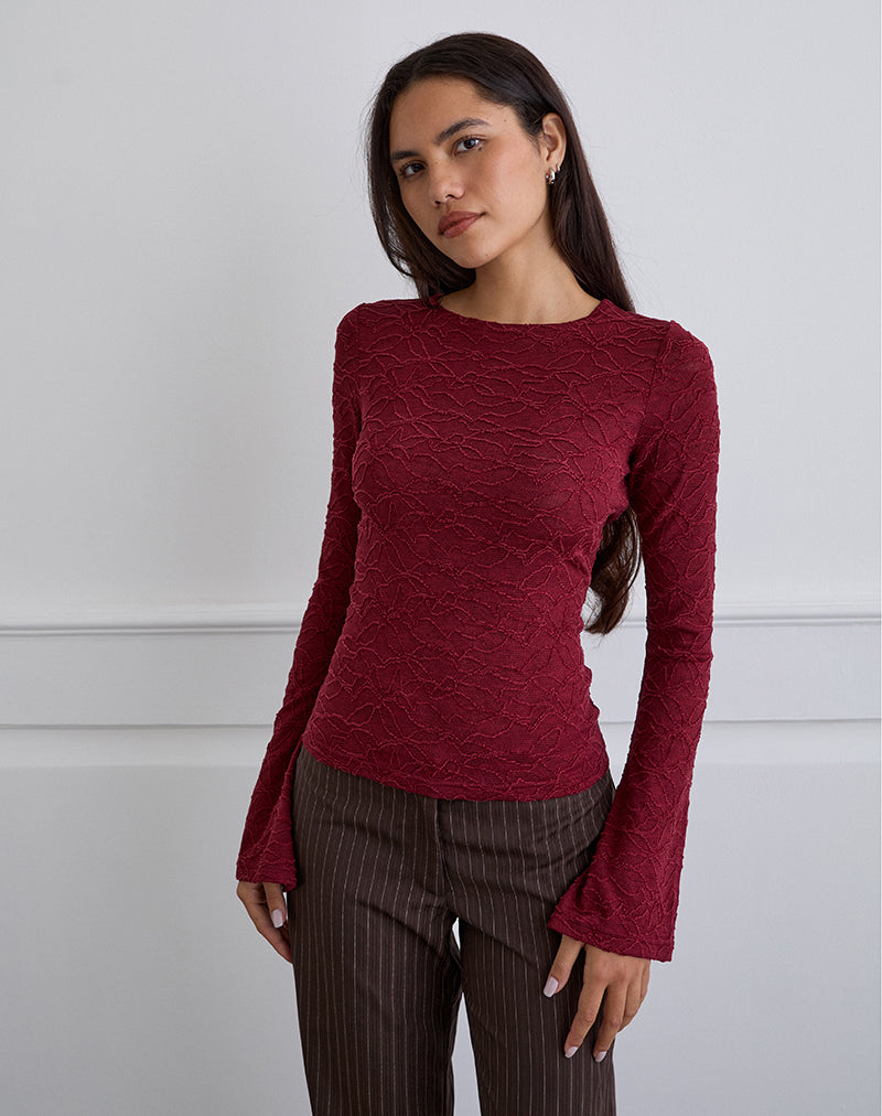 Image of Aven Asymmetric Top in Textured Knit Red