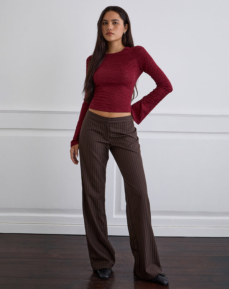 Image of Ganta Slim Trouser in Stripe Chocolate Brown