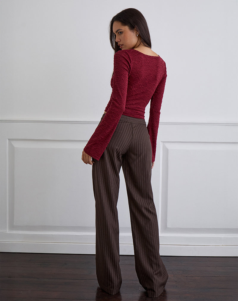 Image of Ganta Slim Trouser in Stripe Chocolate Brown
