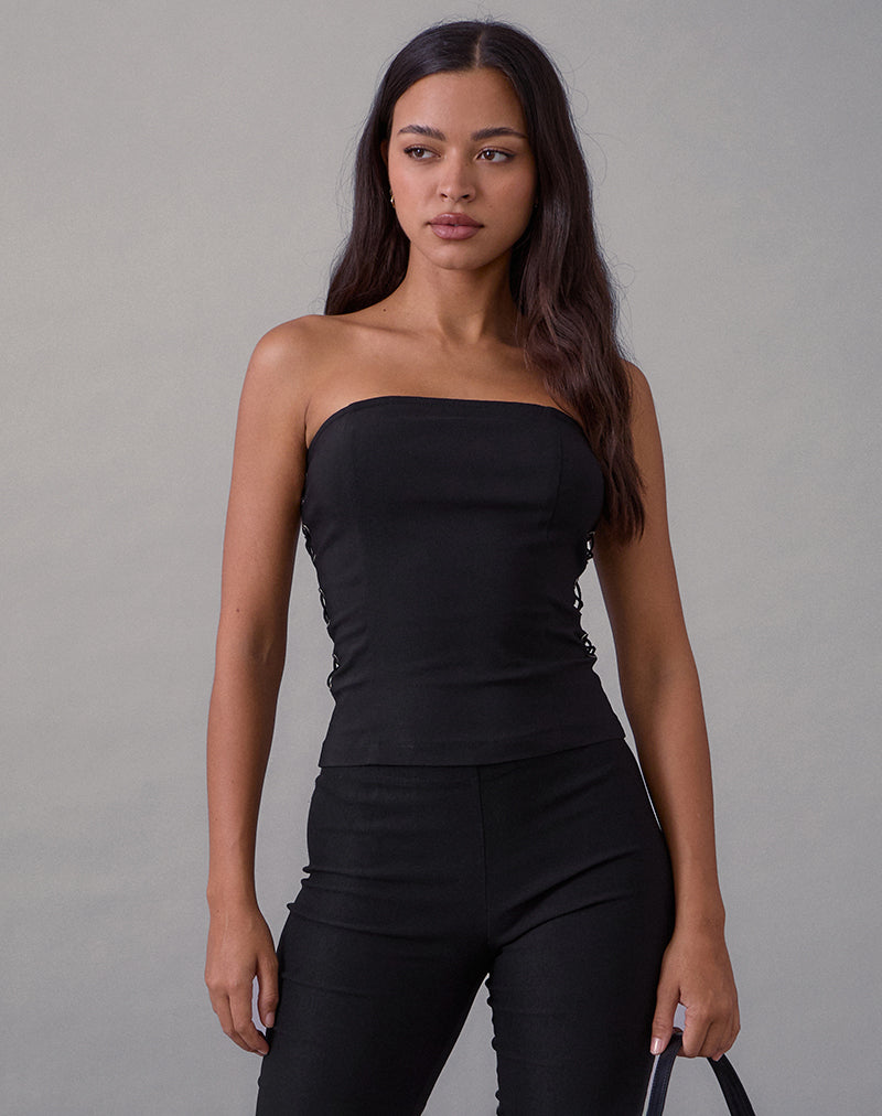 Image of Avira Lace Up Bandeau Top in Tailoring Black