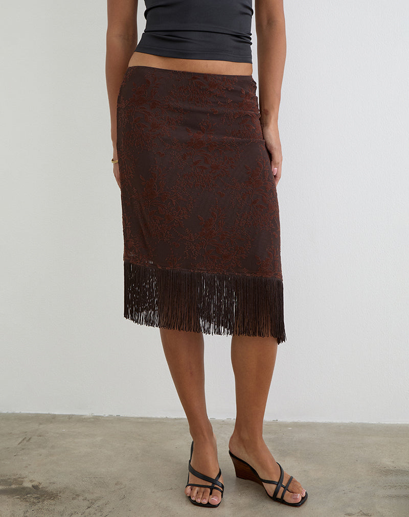 Image of Tisaki Midi Skirt in Fine Leaf Flower Ganache
