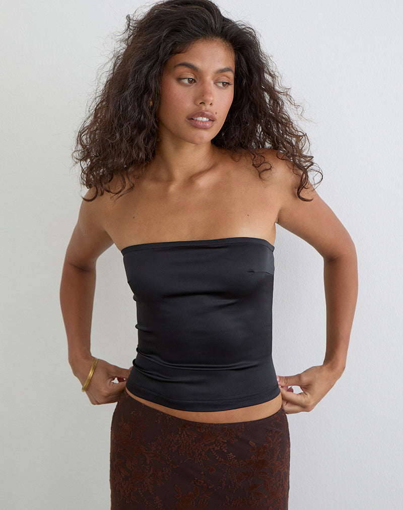 Image of Ayaka Lace Up Corset Top in Satin Black
