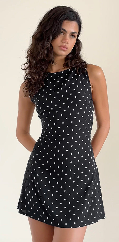 Image of Ayana Backless Mini Dress in Polka Black