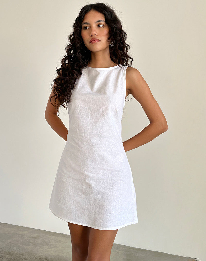 White Linen Tie Side Mini Dress Kawase motelrocks