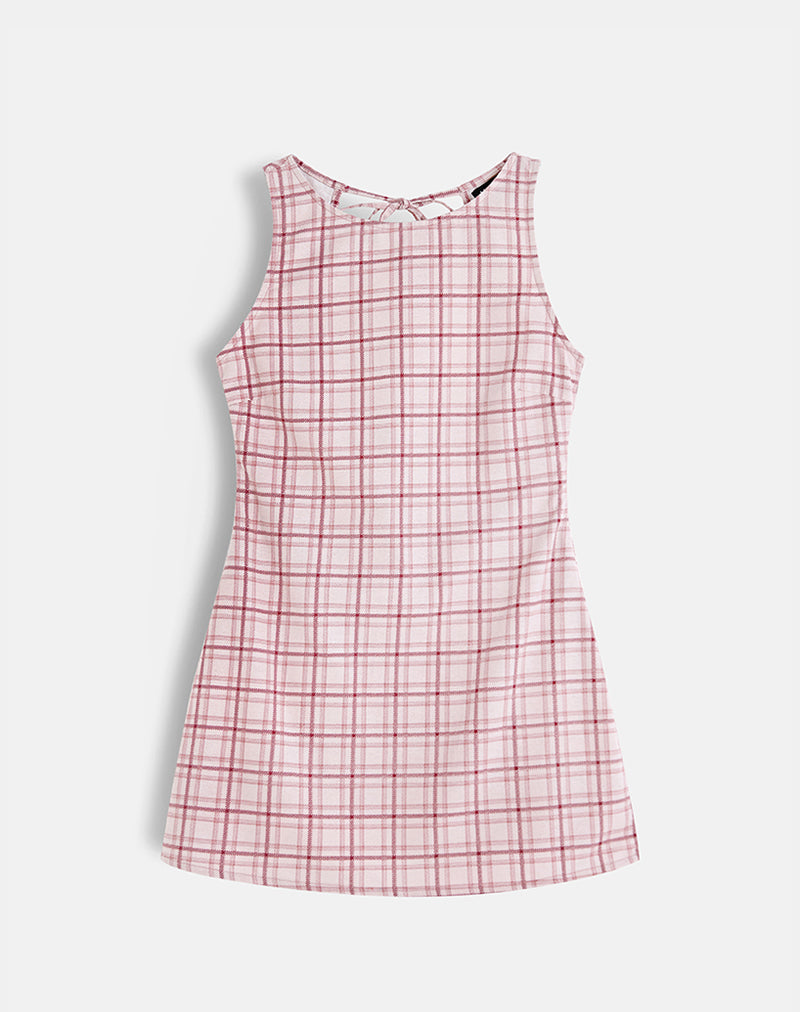 Image of Ayana Backless Mini Dress in Basic Tartan Pink