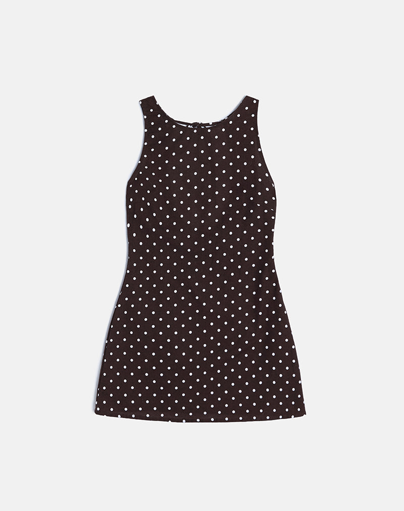 Image of Ayana Open Back Mini Dress in Medium Polka Brown