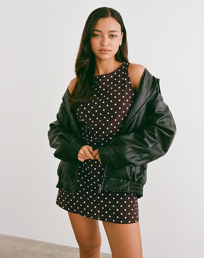 Image of Ayana Open Back Mini Dress in Medium Polka Brown