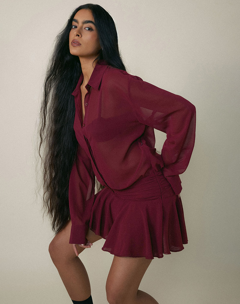 Image of Azphira Long Sleeve Button Up Playsuit in Burgundy