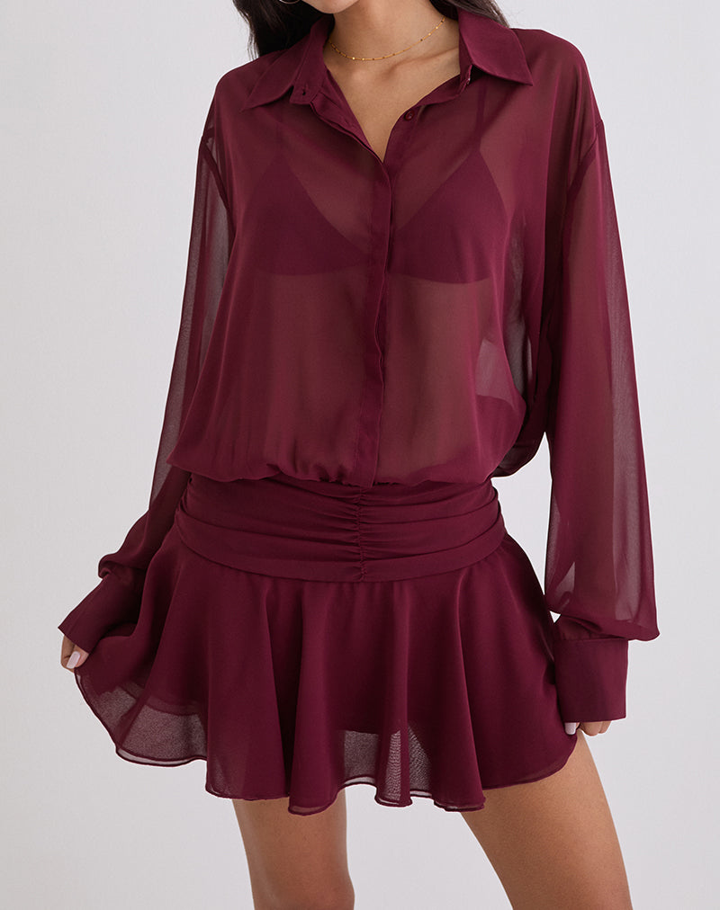 Image of Azphira Long Sleeve Button Up Playsuit in Burgundy
