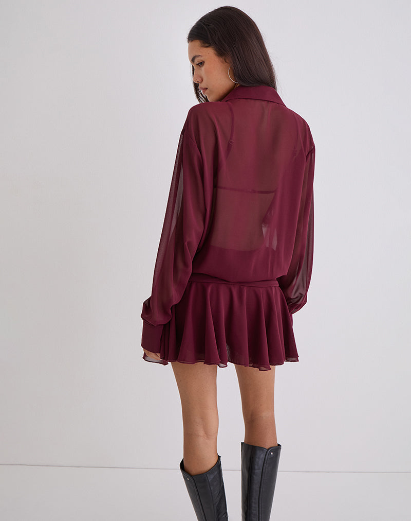 Image of Azphira Long Sleeve Button Up Playsuit in Burgundy