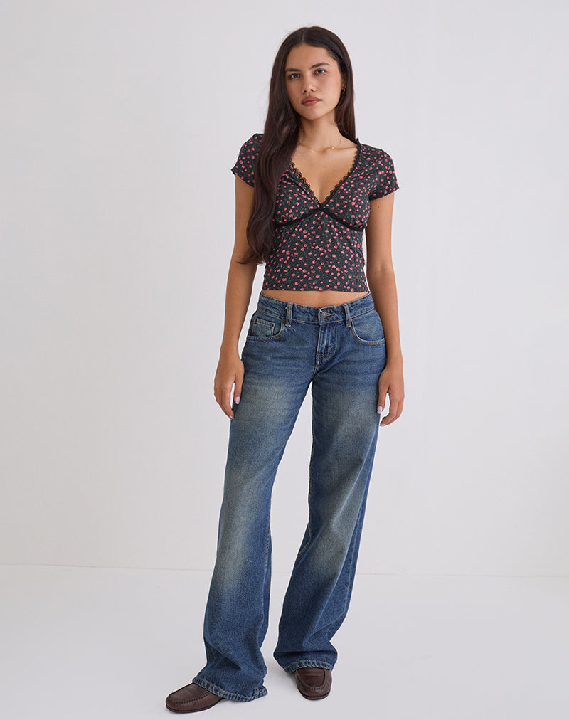 Image of Asani Top in Dark Pink Rose Black