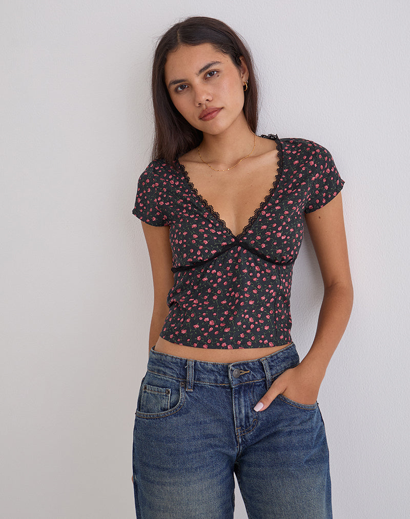 Image of Asani Top in Dark Pink Rose Black