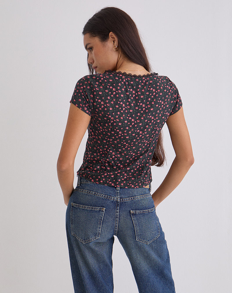 Image of Asani Top in Dark Pink Rose Black