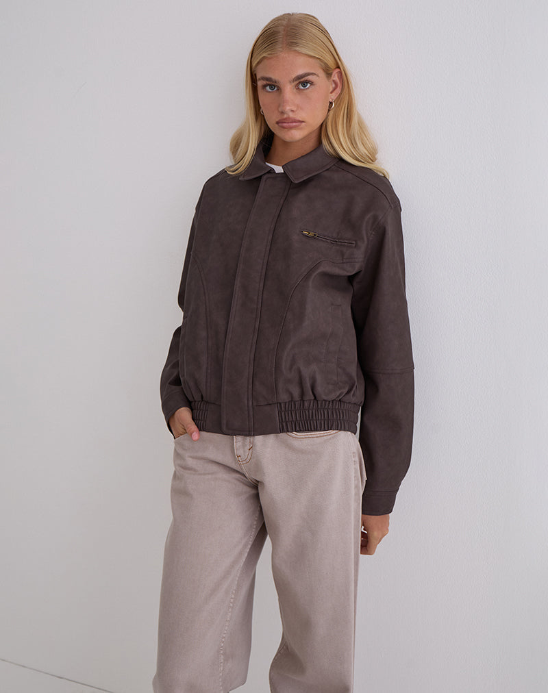Aviara Cropped Jacket In PU Dark Brown