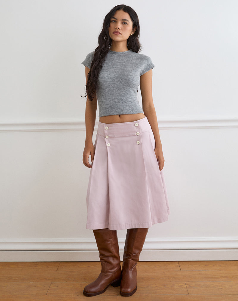 Image of Babete Pleat Midi Skirt in Cotton Twill Soft Pink
